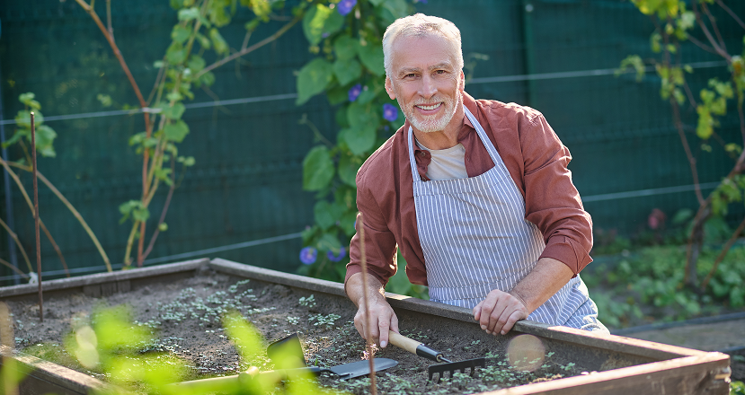 Man tending to his garden 